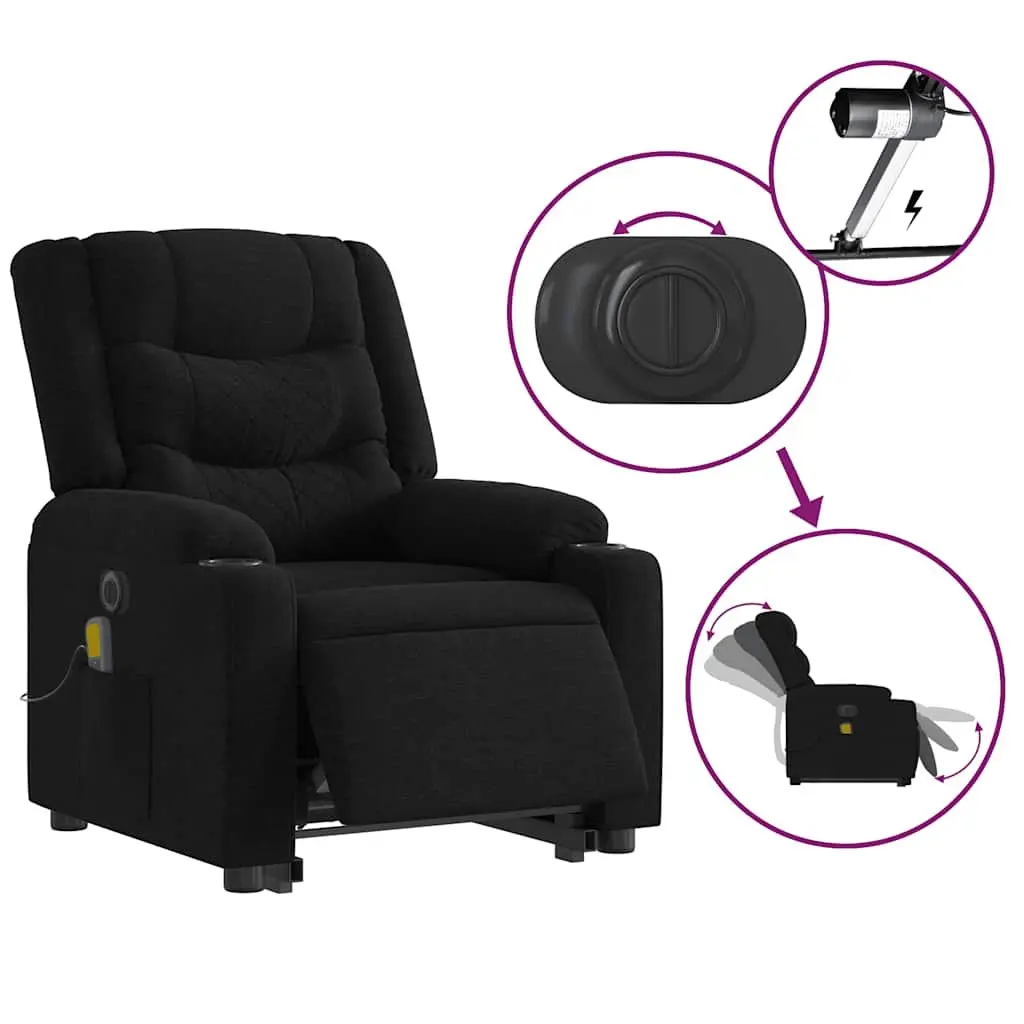 Electric Massage Recliner Chair Lift Function Black Fabric for Elderly Comfort