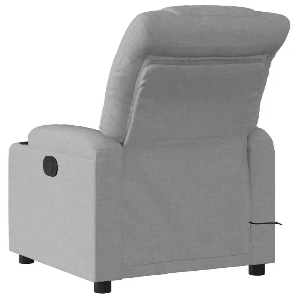 Recliner Chair Manual Recline Light Grey Fabric Armchair with 6 Massage Points and Cup Holders