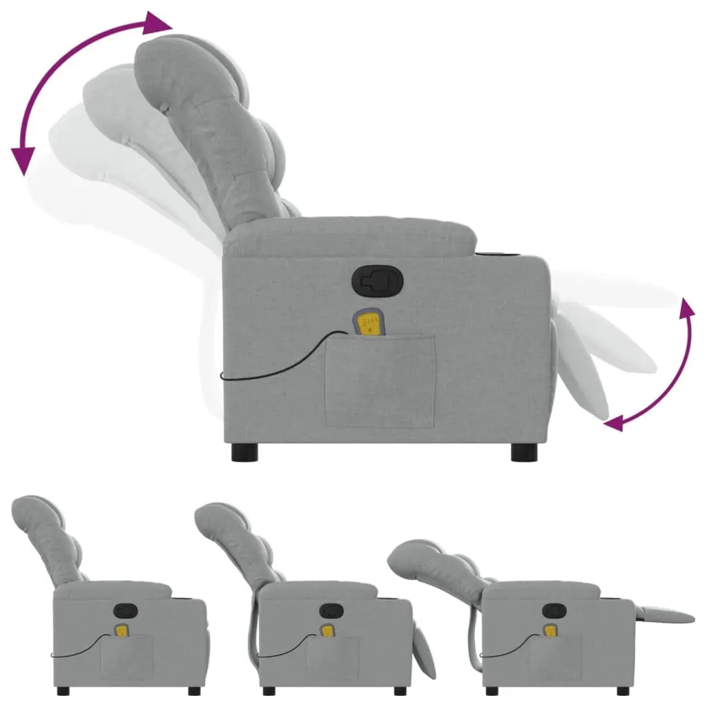 Recliner Chair Manual Recline Light Grey Fabric Armchair with 6 Massage Points and Cup Holders