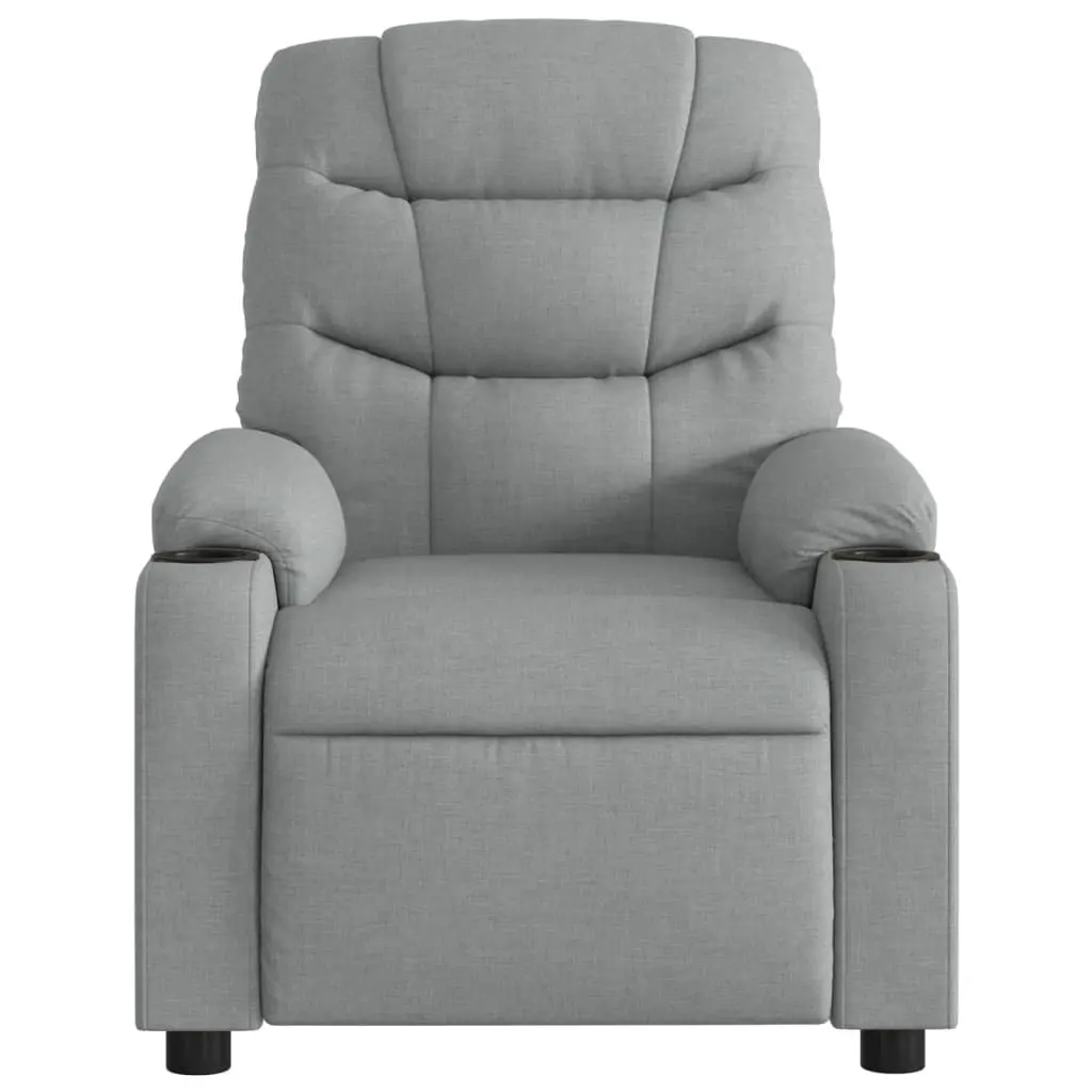 Recliner Chair Manual Recline Light Grey Fabric Armchair with 6 Massage Points and Cup Holders