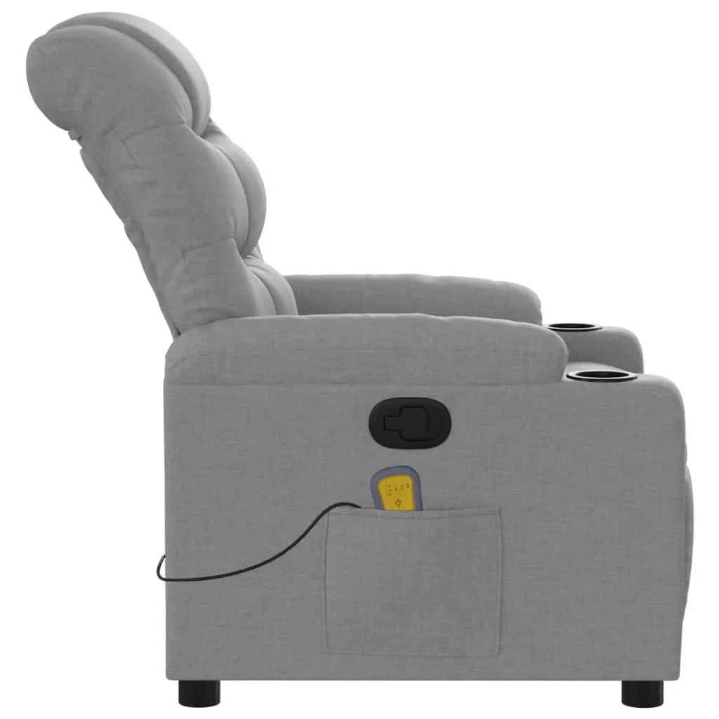 Recliner Chair Manual Recline Light Grey Fabric Armchair with 6 Massage Points and Cup Holders