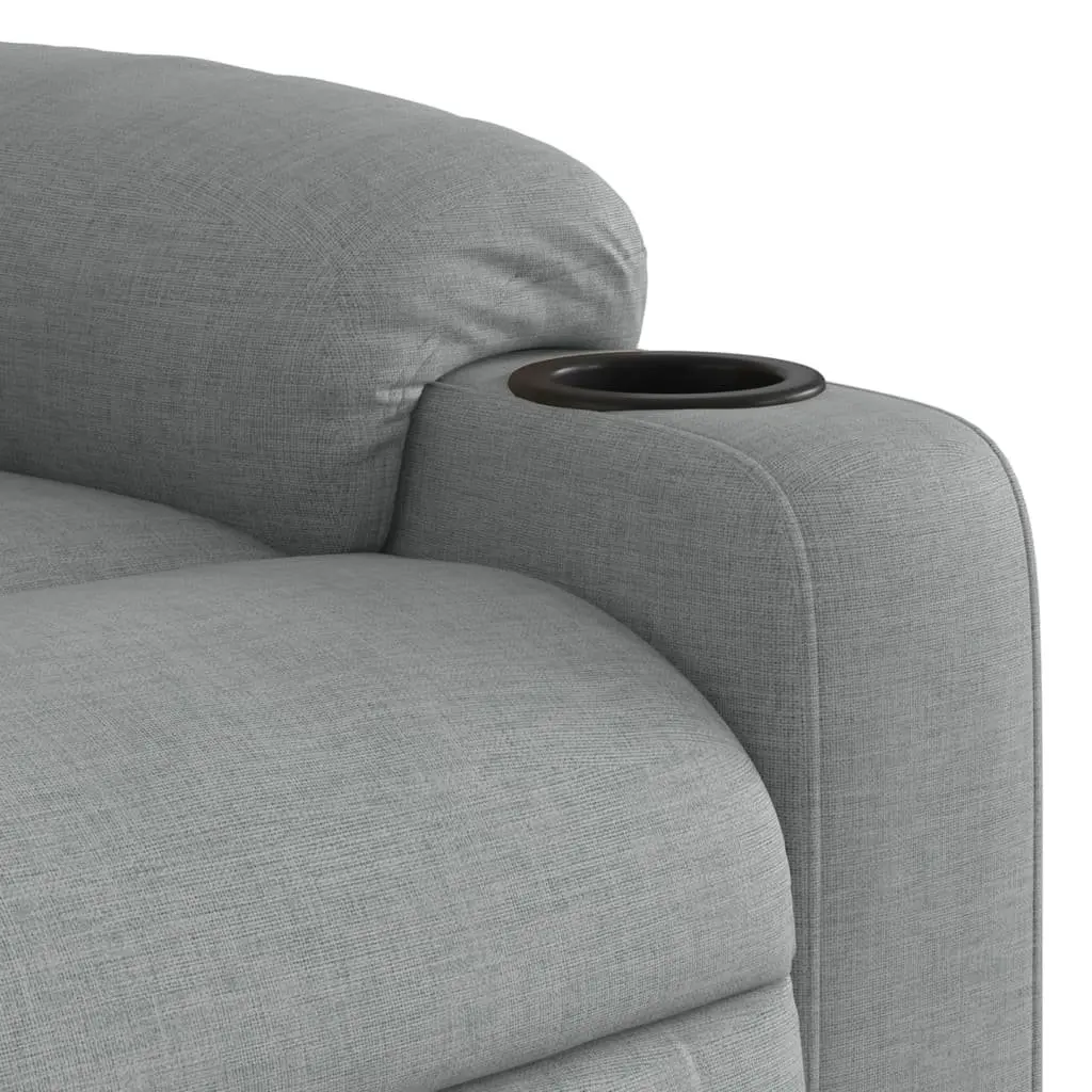 Recliner Chair Manual Recline Light Grey Fabric Armchair with 6 Massage Points and Cup Holders