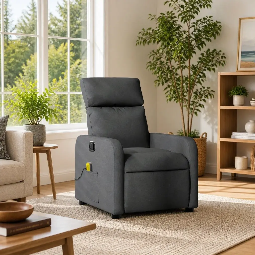 Massage Recliner Chair Grey Fabric Manual Recline Vibration Armchair Lounge