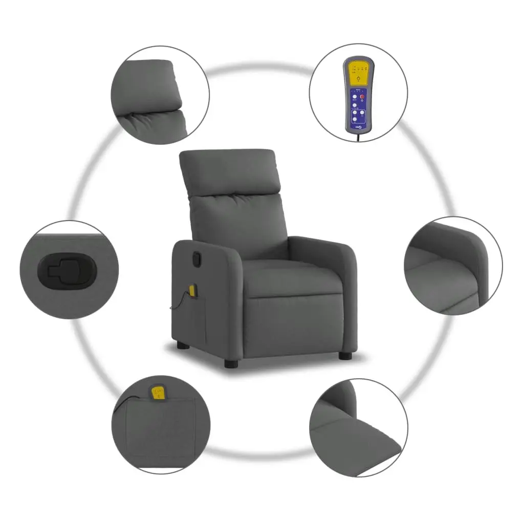 Massage Recliner Chair Grey Fabric Manual Recline Vibration Armchair Lounge