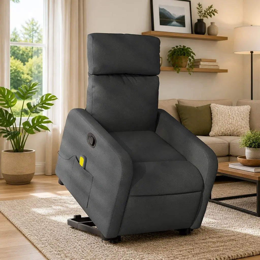 Massage Recliner Chair Electric Lift Function Grey Fabric 135 Degrees