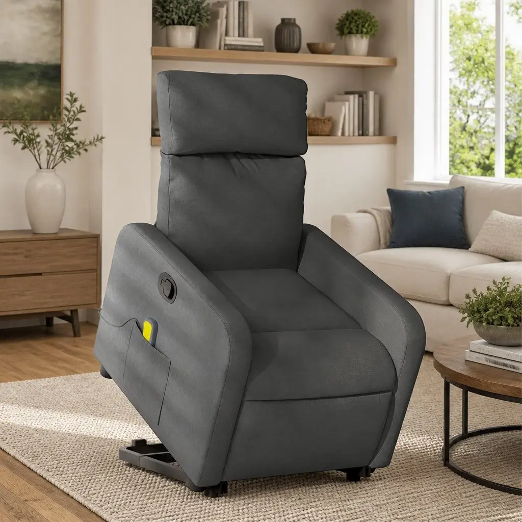 Electric Massage Recliner Chair Fabric Grey Power Lift and Recline