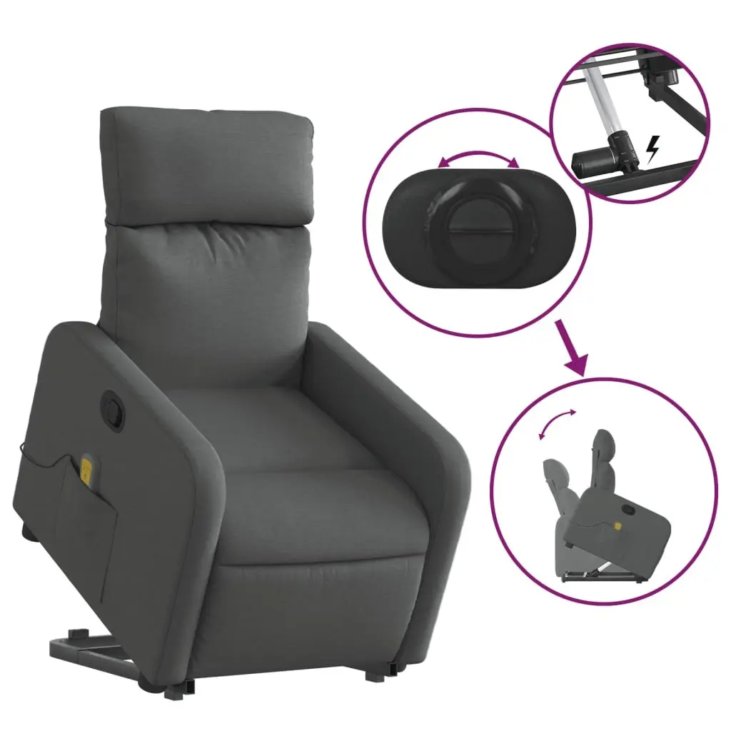 Electric Massage Recliner Chair Fabric Grey Power Lift and Recline