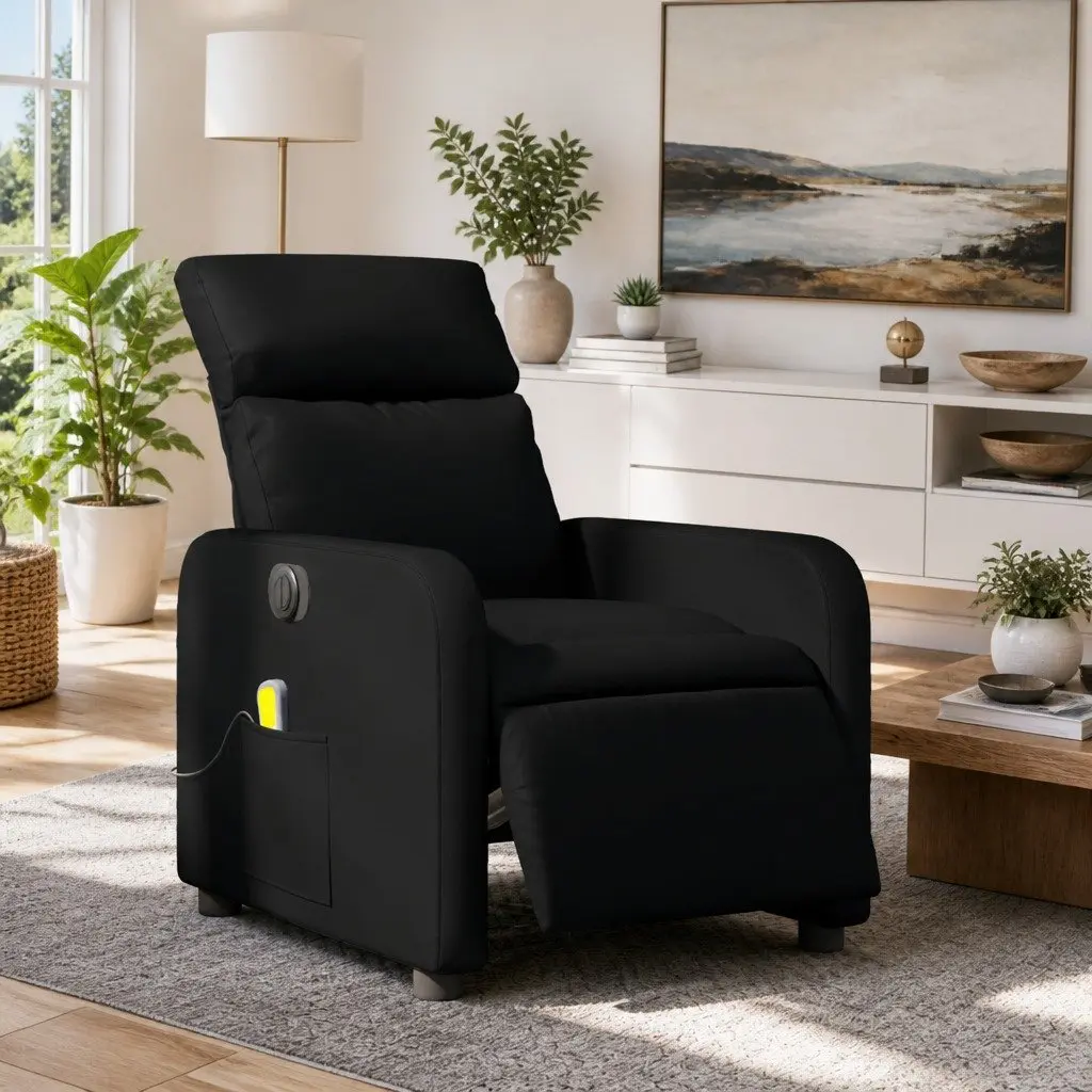 Electric Recliner Chair Faux Leather Black with Massage Function Adjustable Backrest and Footrest