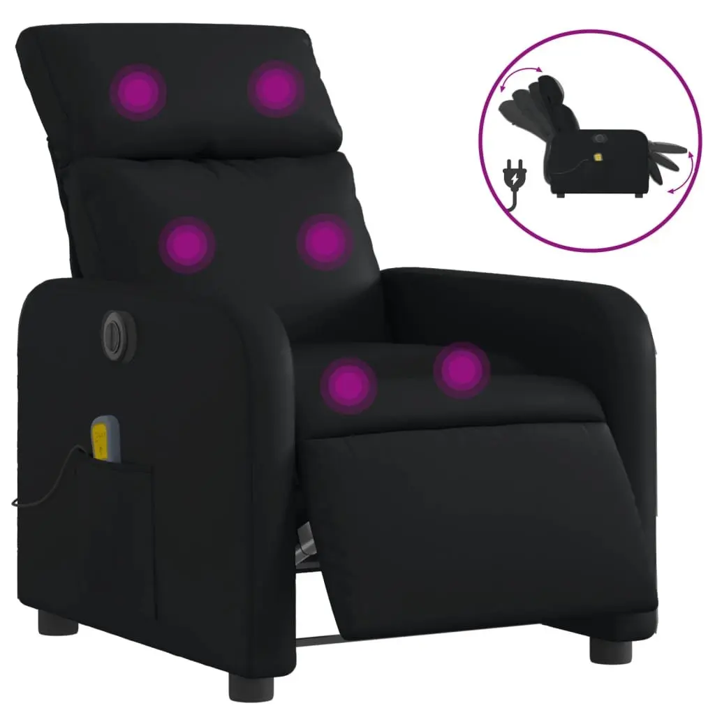 Electric Recliner Chair Faux Leather Black with Massage Function Adjustable Backrest and Footrest