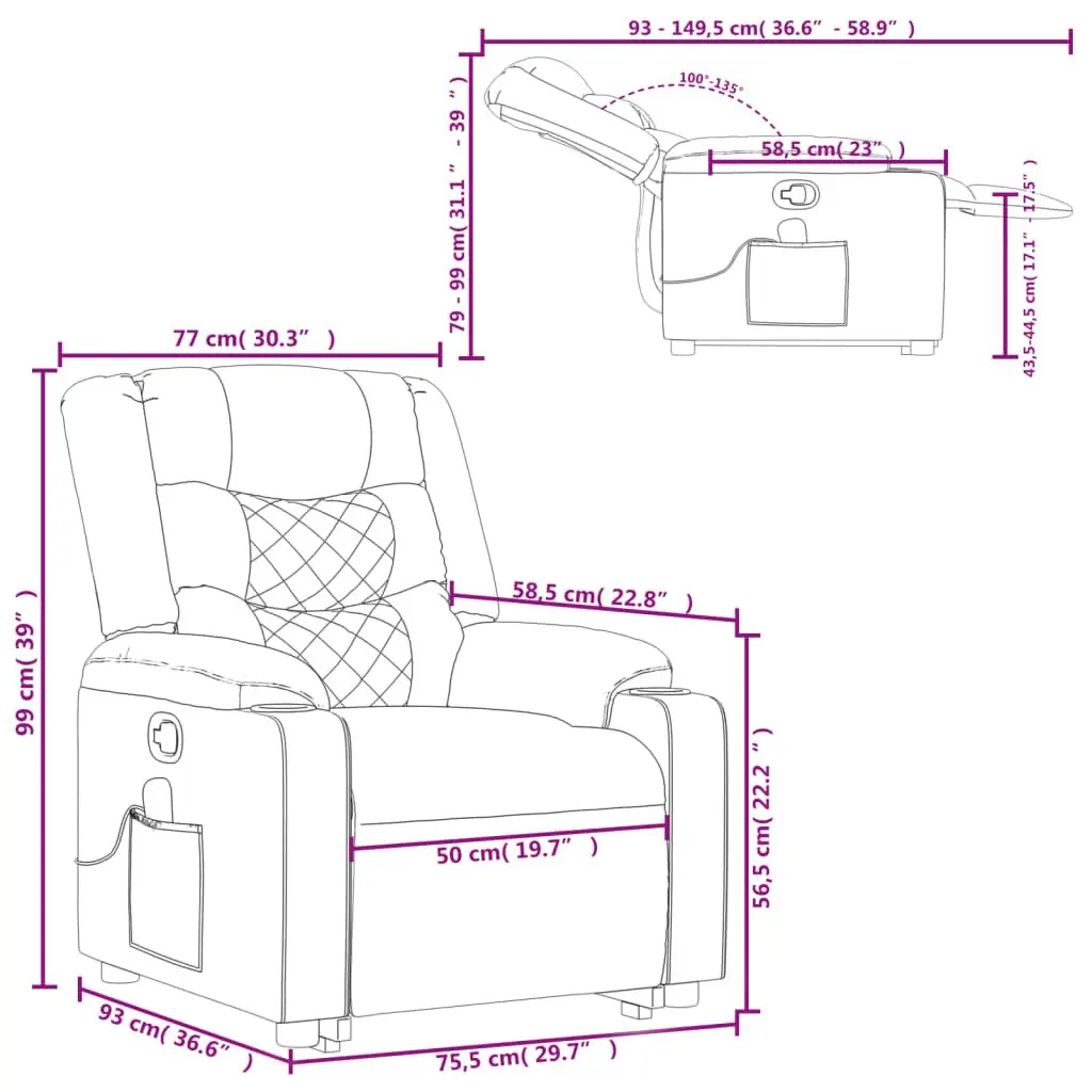 Massage Recliner Chair Manual Reclining Fabric Grey