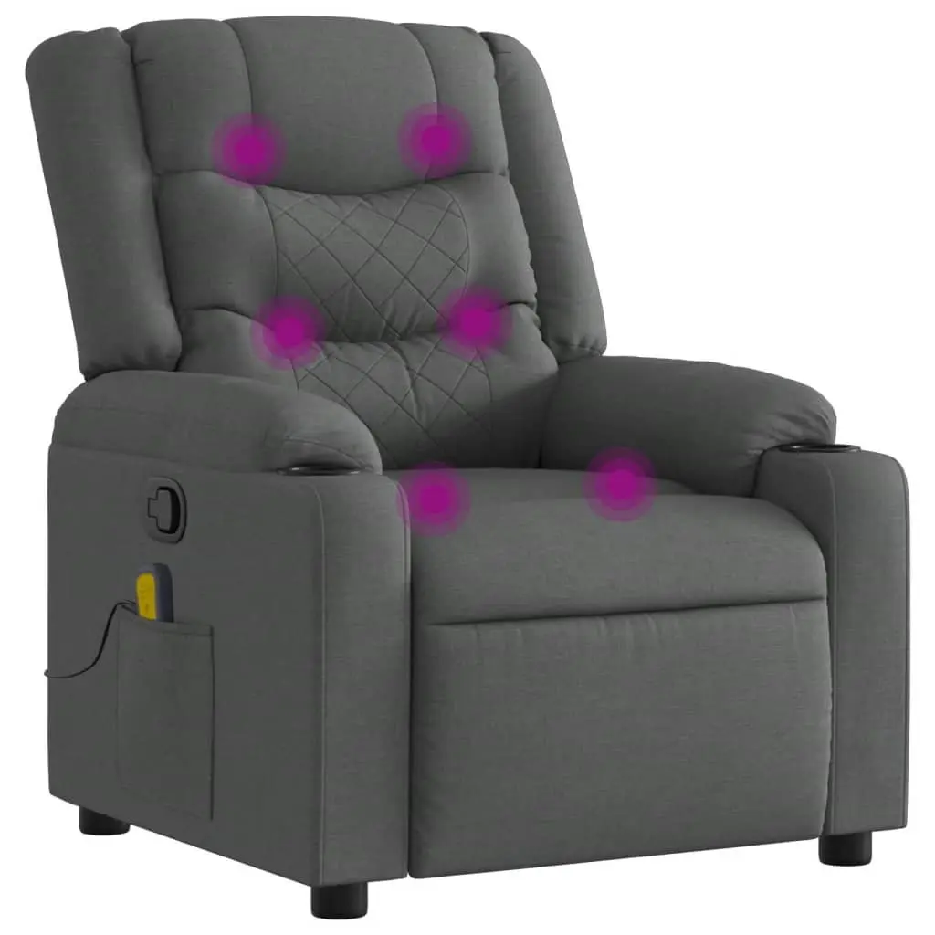 Recliner Chair Manual Dark Grey Fabric Massage Armchair with Padded Seat and Cup Holders
