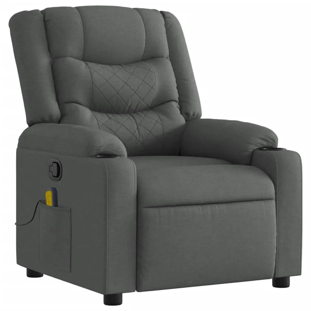 Recliner Chair Manual Dark Grey Fabric Massage Armchair with Padded Seat and Cup Holders