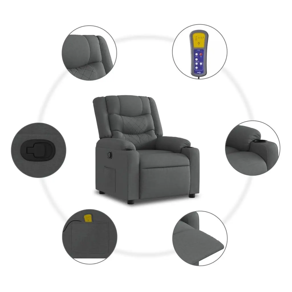 Recliner Chair Manual Dark Grey Fabric Massage Armchair with Padded Seat and Cup Holders