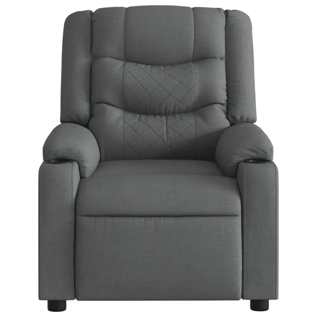 Recliner Chair Manual Dark Grey Fabric Massage Armchair with Padded Seat and Cup Holders