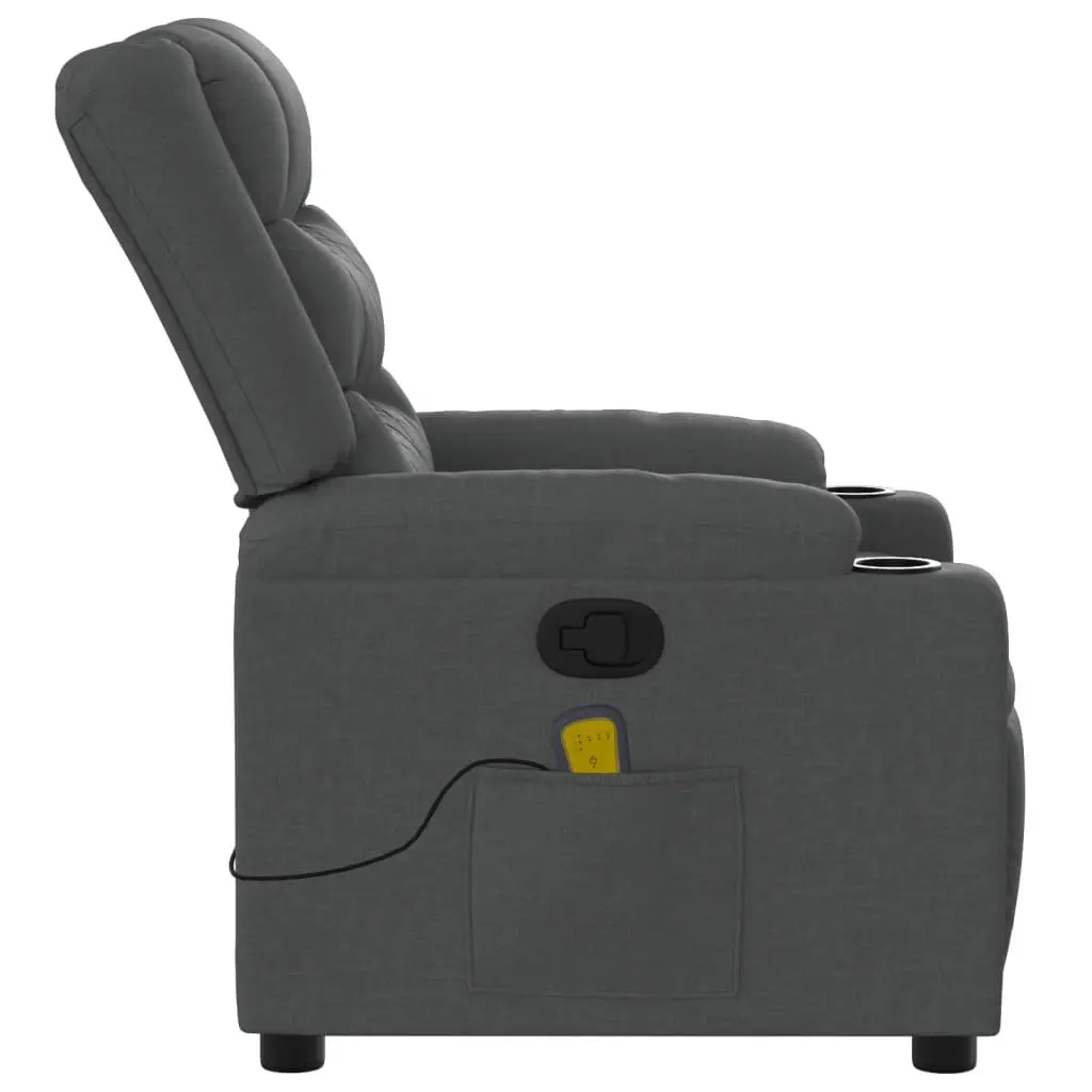 Recliner Chair Manual Dark Grey Fabric Massage Armchair with Padded Seat and Cup Holders