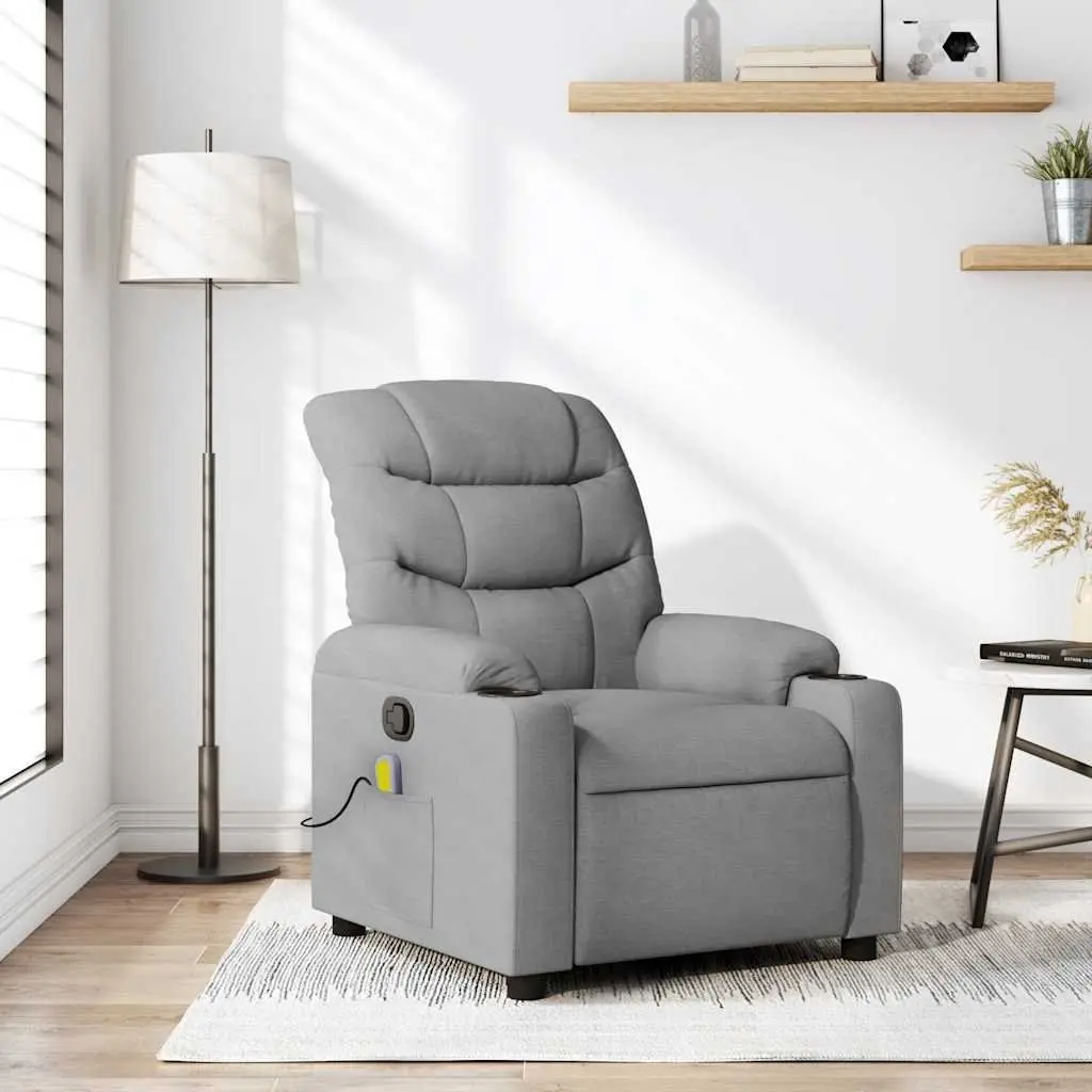 Massage Chair Fabric Grey Manual Recline Vibration Lounge Seat with Storage