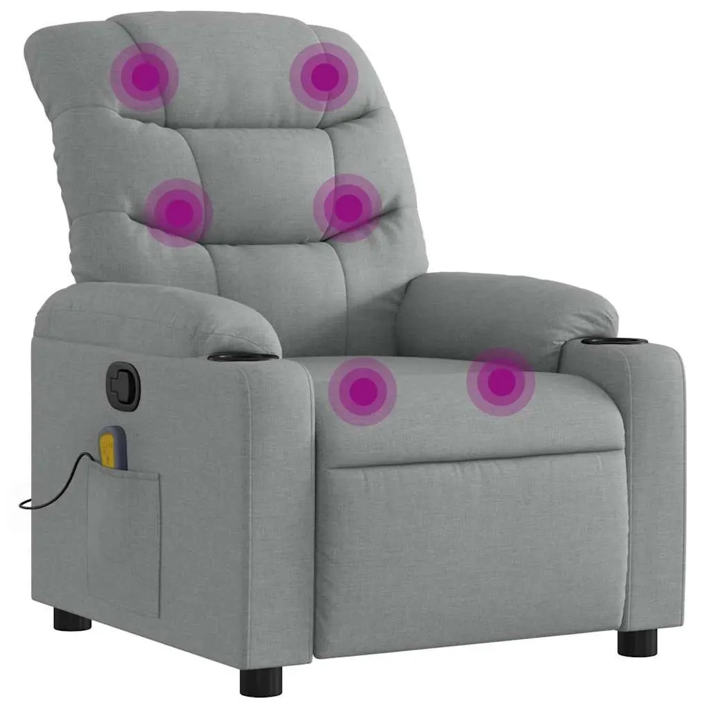 Massage Chair Fabric Grey Manual Recline Vibration Lounge Seat with Storage