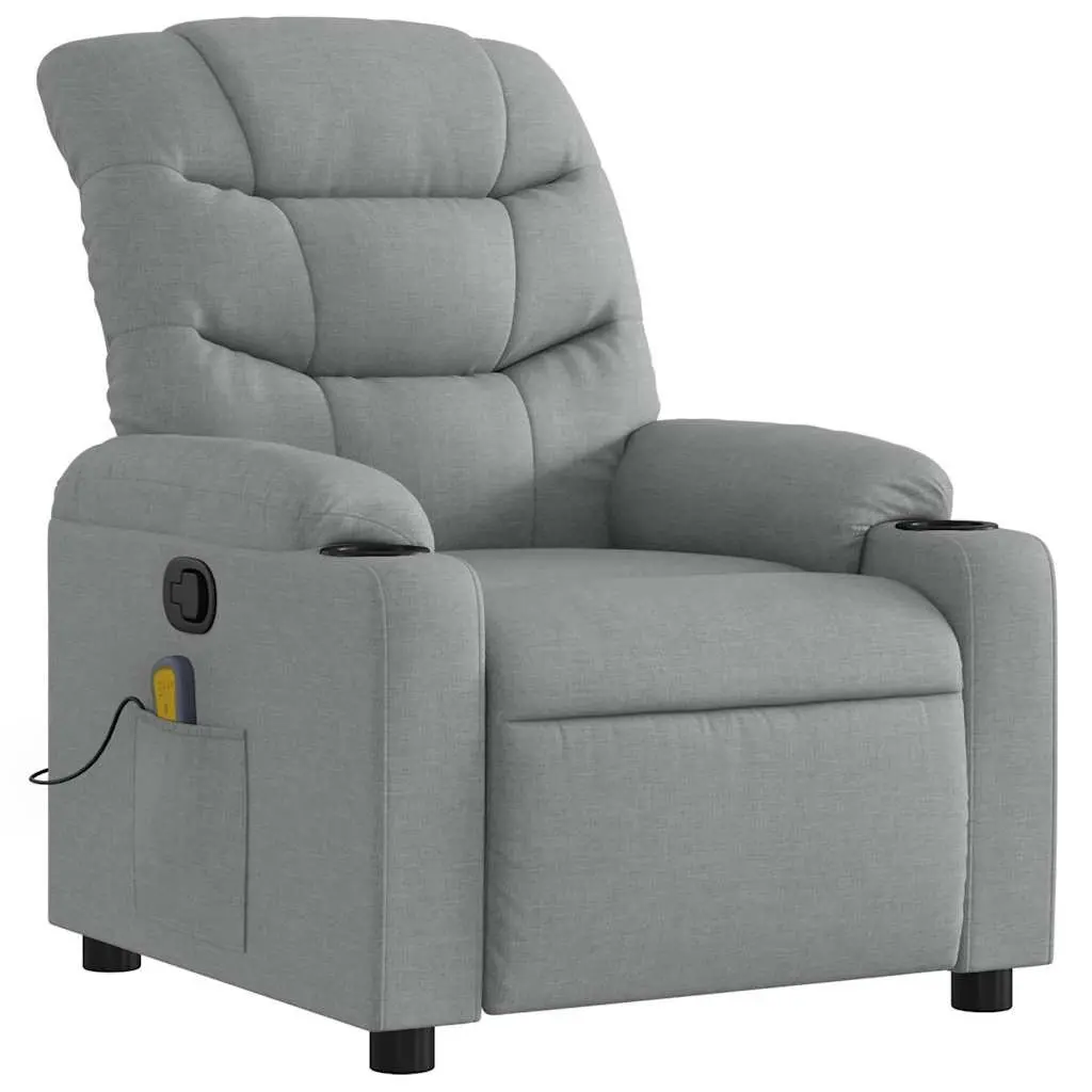 Massage Chair Fabric Grey Manual Recline Vibration Lounge Seat with Storage