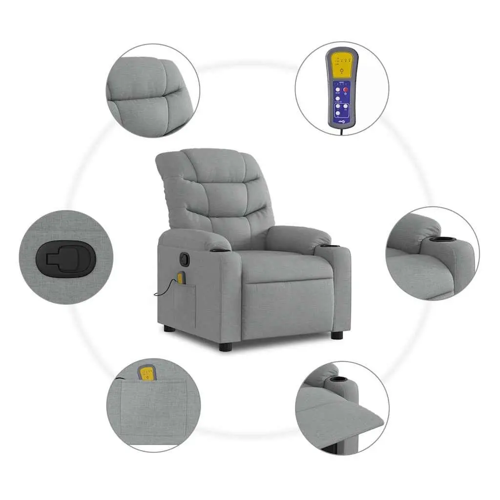 Massage Chair Fabric Grey Manual Recline Vibration Lounge Seat with Storage