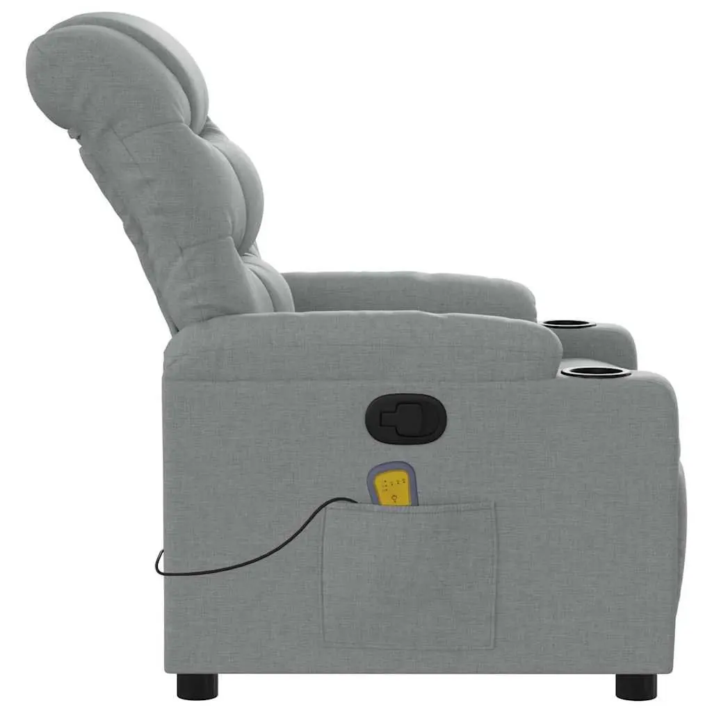 Massage Chair Fabric Grey Manual Recline Vibration Lounge Seat with Storage