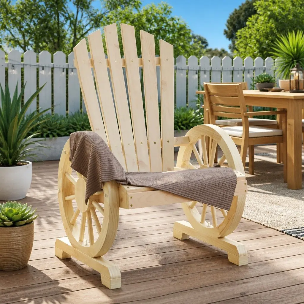 Adirondack Chair Set Solid Fir Wood 4 Piece Outdoor Garden Lounge Seating Brown