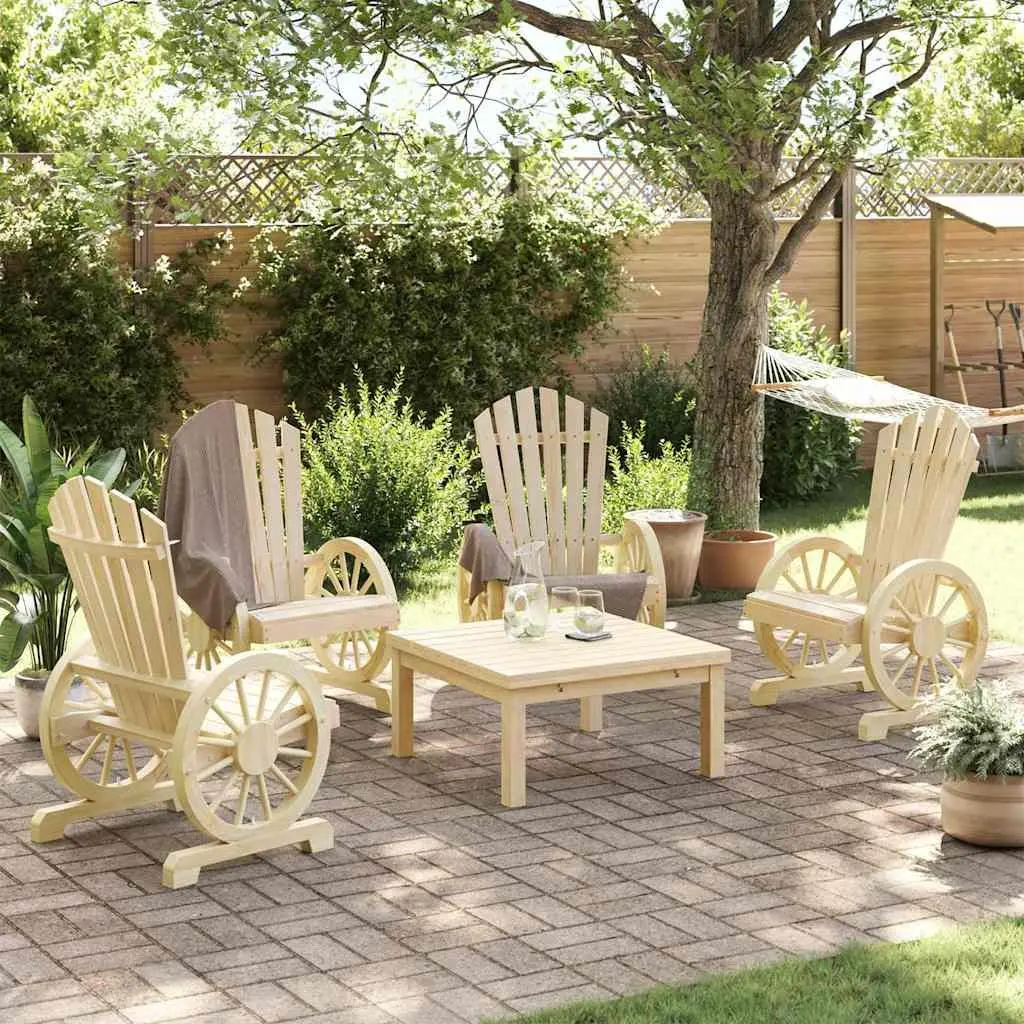 Adirondack Chair Set Solid Fir Wood 4 Piece Outdoor Garden Lounge Seating Brown