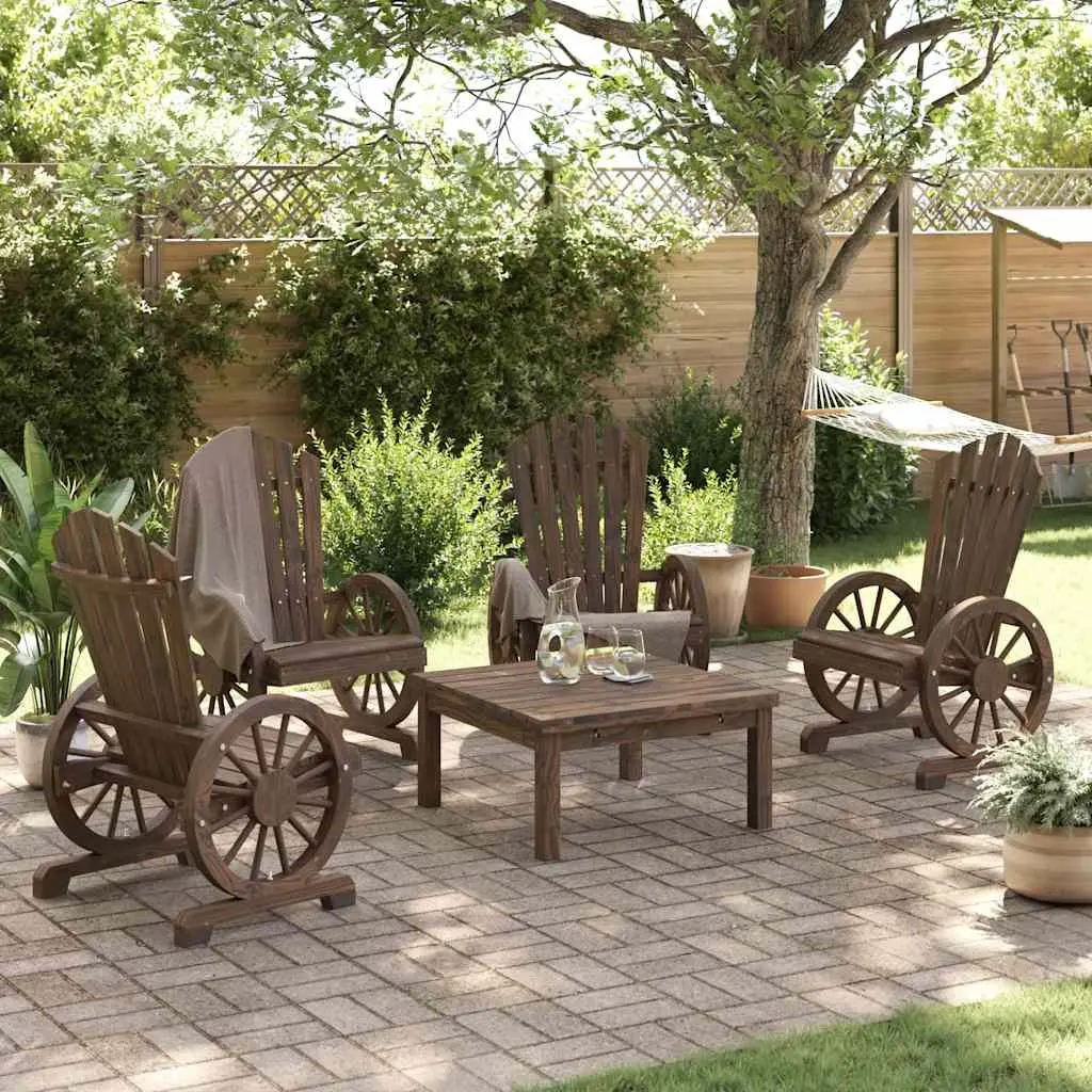 Outdoor Adirondack Chairs 4pc Garden Seating Set Solid Wood Fir Brown