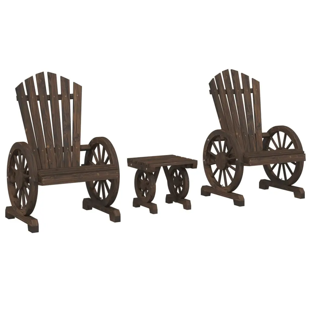 Adirondack Chair Garden Lounge Set Brown Solid Fir Wood 3 Piece with Coffee Table
