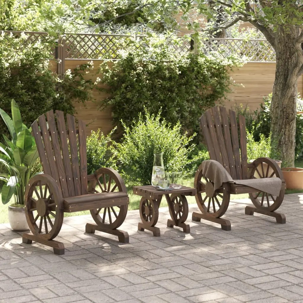 Adirondack Chair Garden Lounge Set Brown Solid Fir Wood 3 Piece with Coffee Table