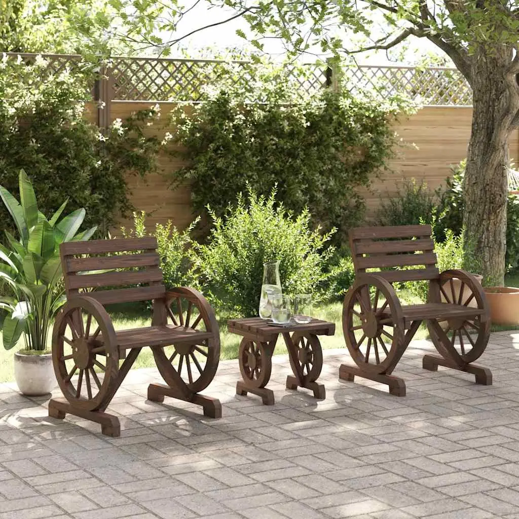 Adirondack Lounge Set 3 Piece Brown Solid Fir Wood Outdoor Furniture