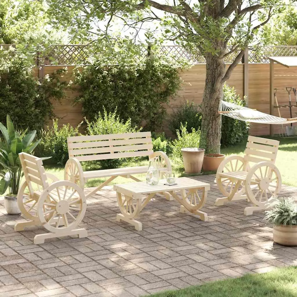 4 Piece Garden Lounge Set Adirondack Style Outdoor Furniture Brown Wooden Chair