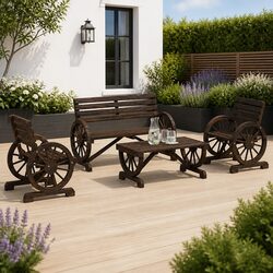 4 Piece Outdoor Garden Lounge Set Solid Fir Wood Adirondack Chairs Coffee Table