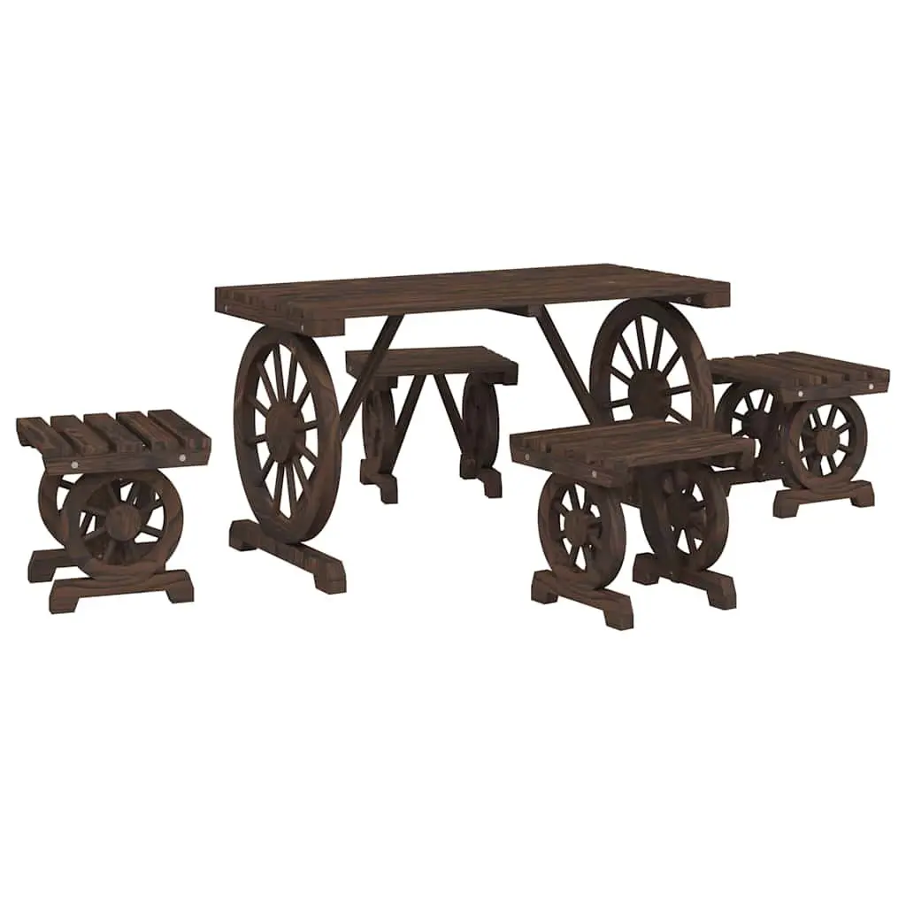 Garden Dining Set 5 Piece Solid Fir Wood Brown Outdoor Furniture Table Chairs
