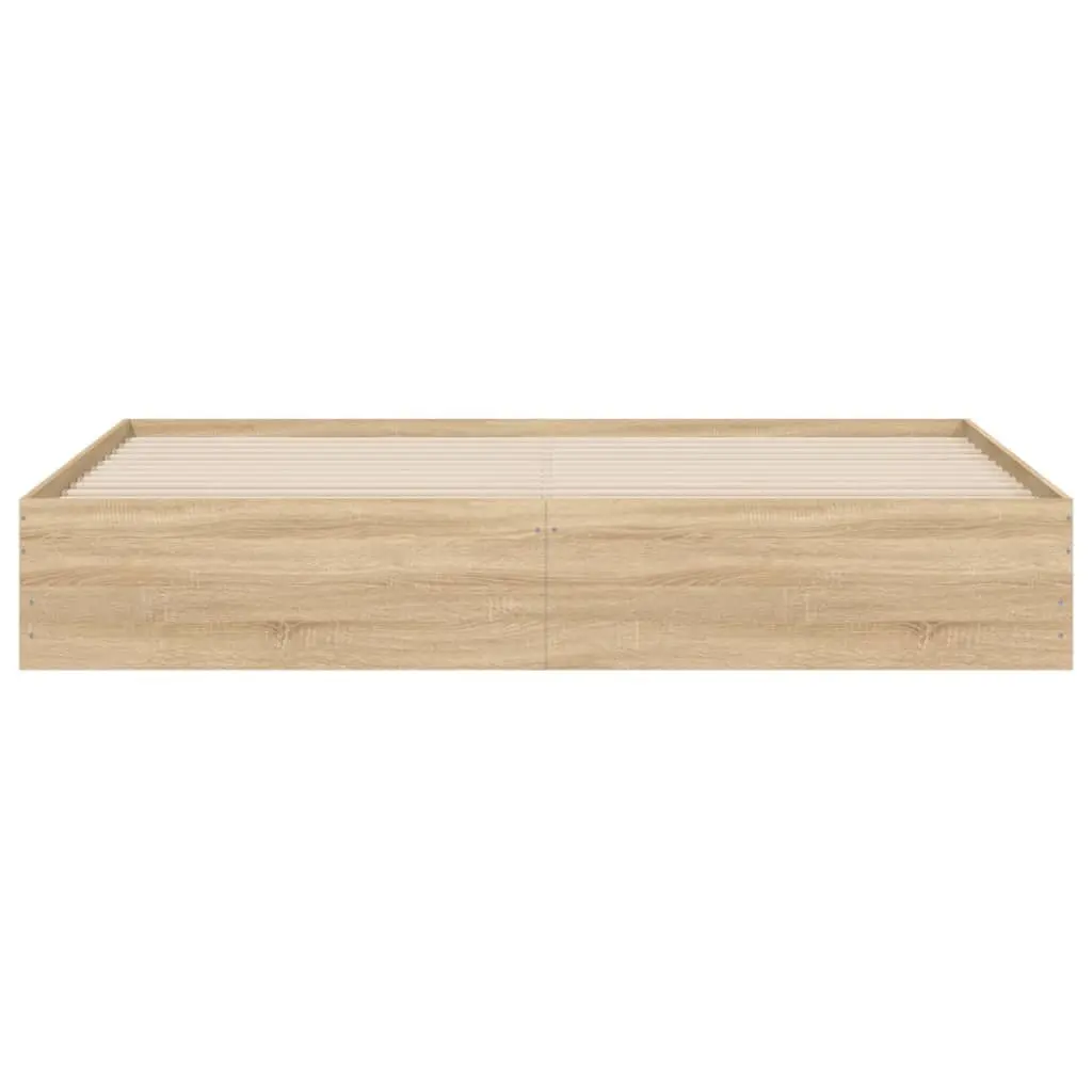 King Bed Frame Engineered Wood Storage Drawers Slatted Base 183x203cm Sonoma Oak Brown