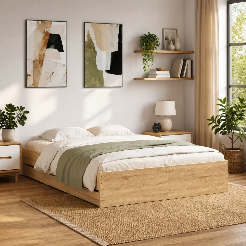Bed Frame with Drawers for Organization