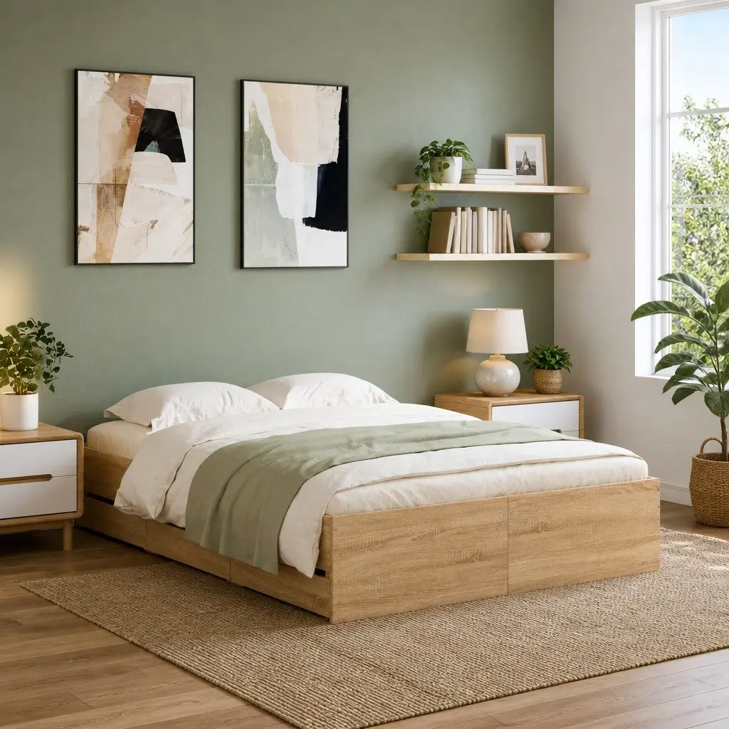 Bed Frame with Storage Drawers Brown Engineered Wood 135x190cm Bedroom Furniture