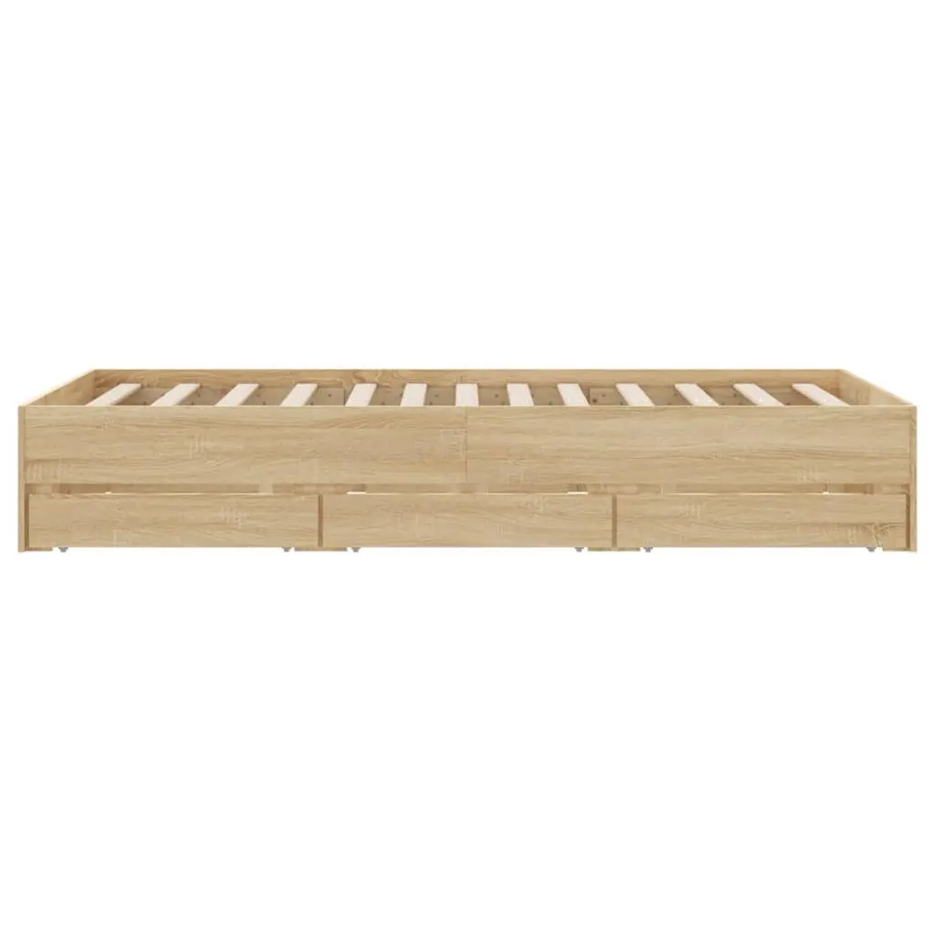 Bed Frame with Storage Drawers Brown Engineered Wood 135x190cm Bedroom Furniture