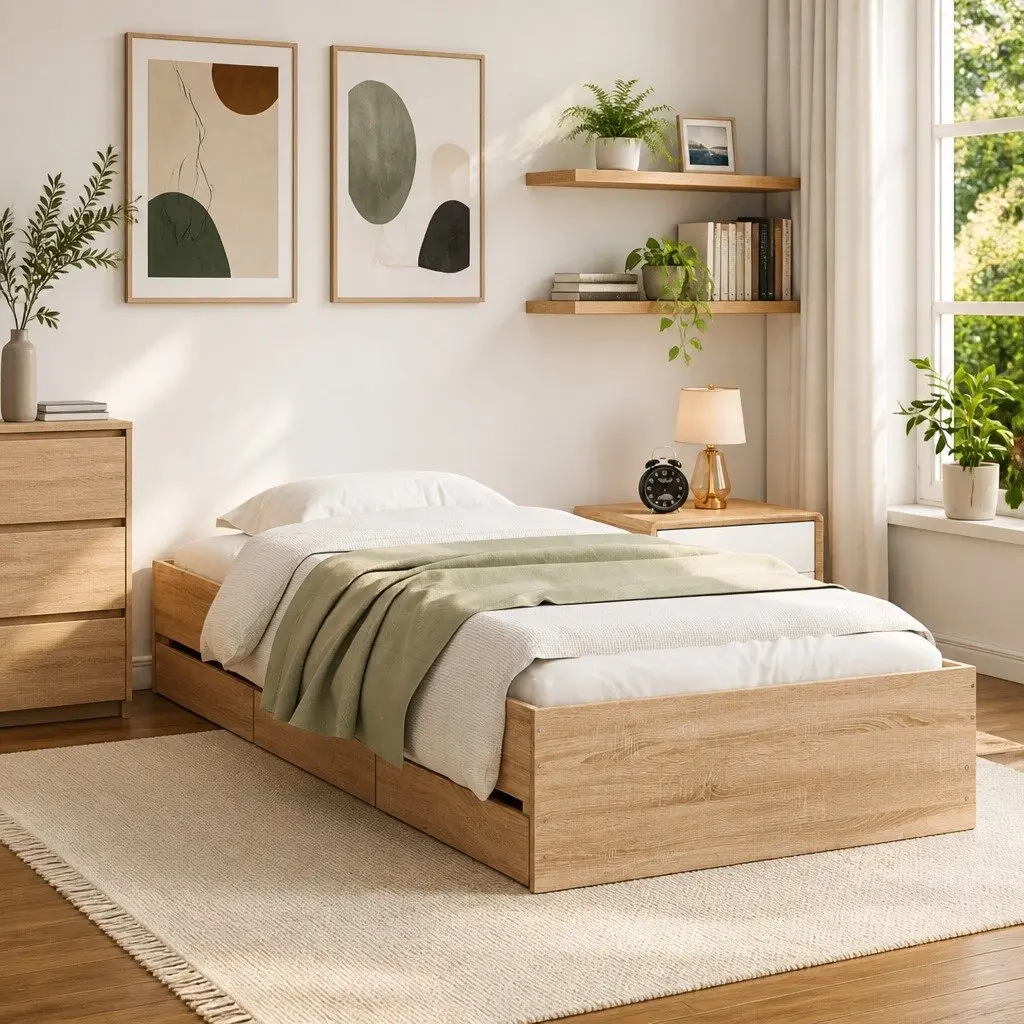 Storage Bed Frame Sonoma Oak 90x190 cm with Slatted Base and Drawers