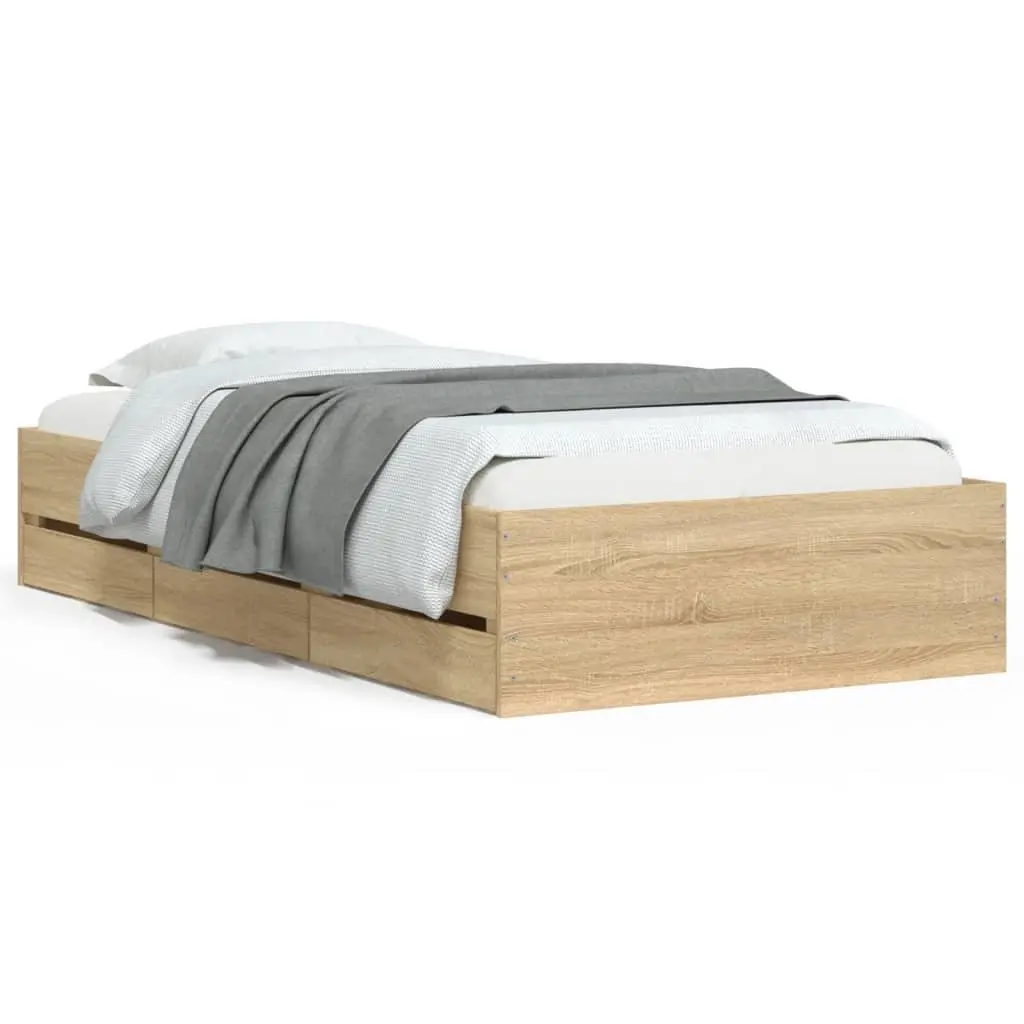 Storage Bed Frame Sonoma Oak 90x190 cm with Slatted Base and Drawers