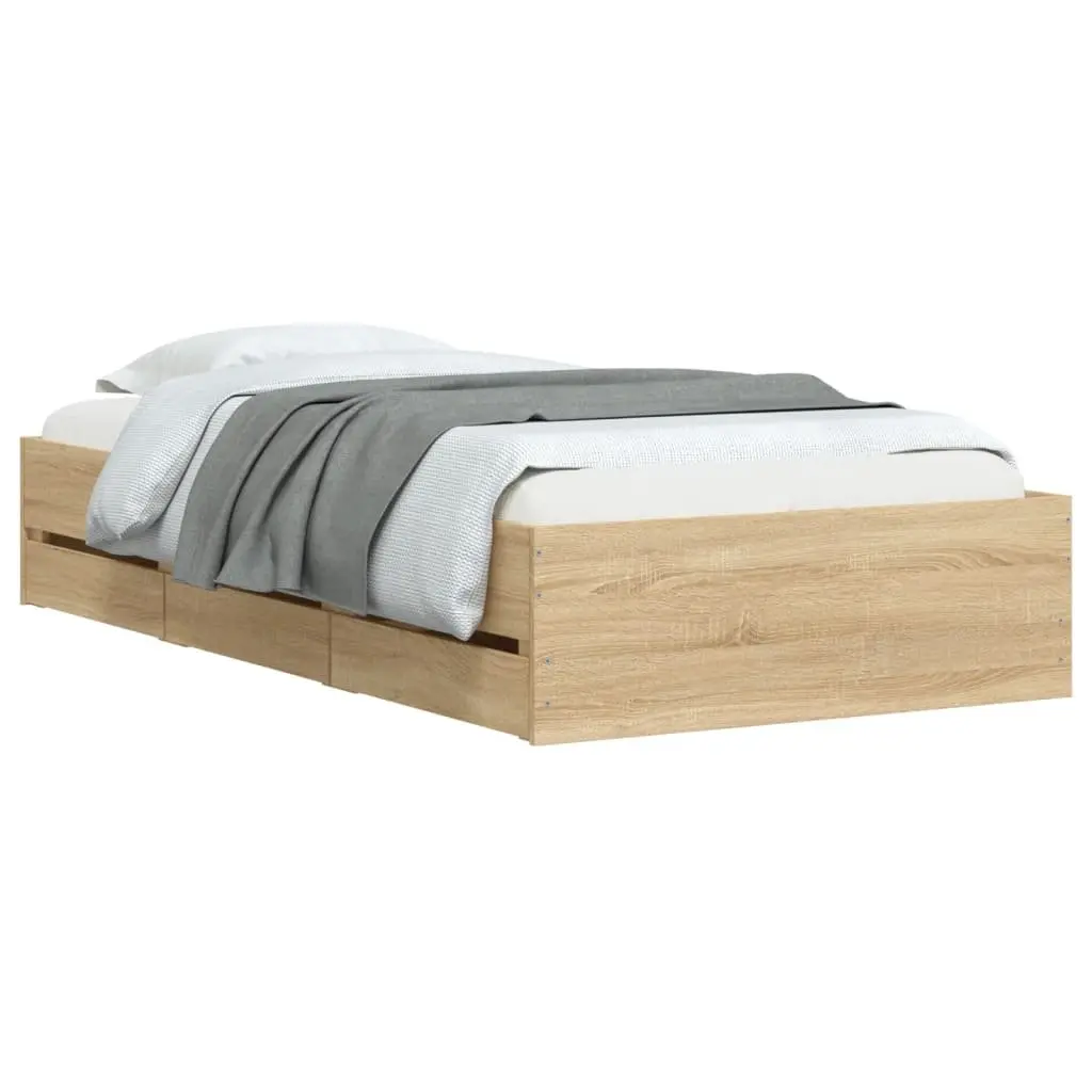 Storage Bed Frame Sonoma Oak 90x190 cm with Slatted Base and Drawers