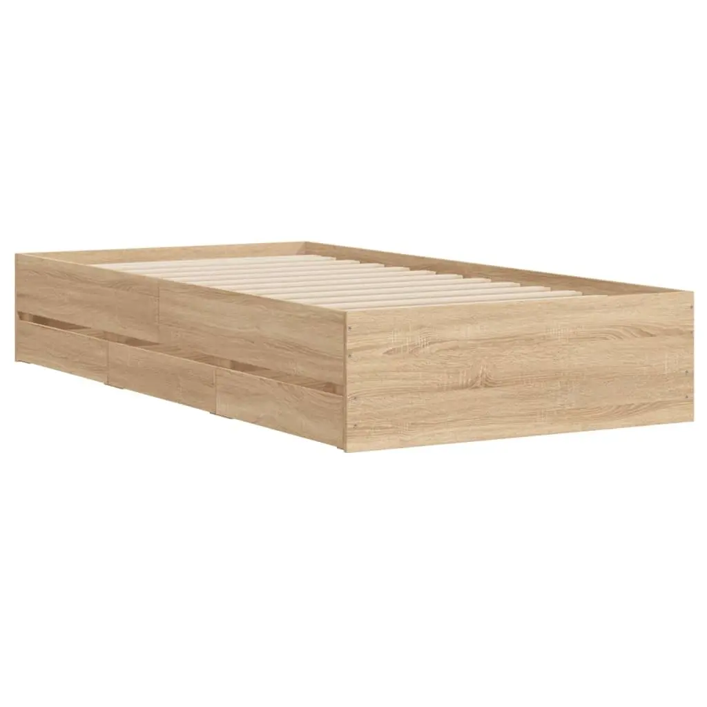 Storage Bed Frame Sonoma Oak 90x190 cm with Slatted Base and Drawers