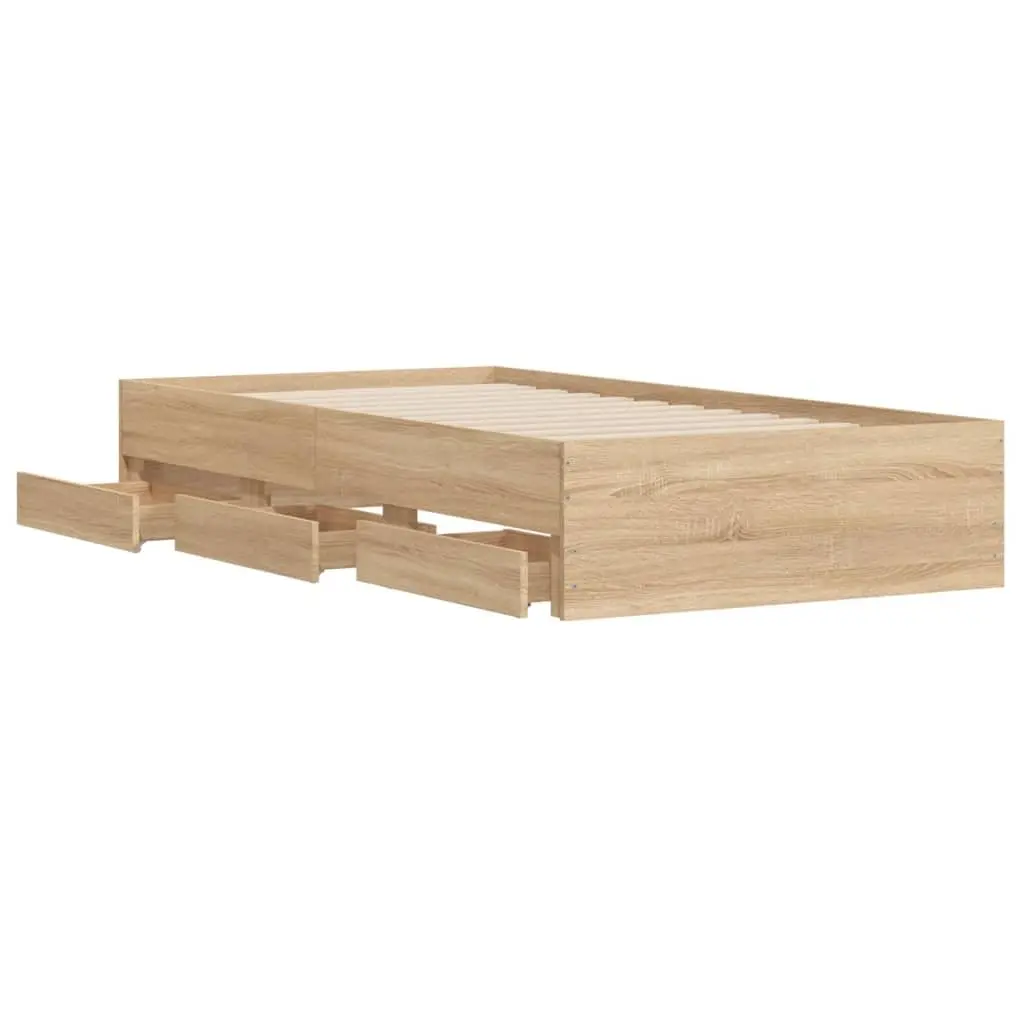 Storage Bed Frame Sonoma Oak 90x190 cm with Slatted Base and Drawers