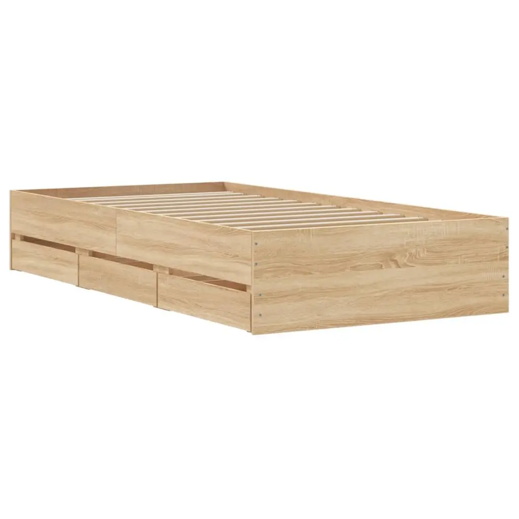 Storage Bed Frame Sonoma Oak 90x190 cm with Slatted Base and Drawers