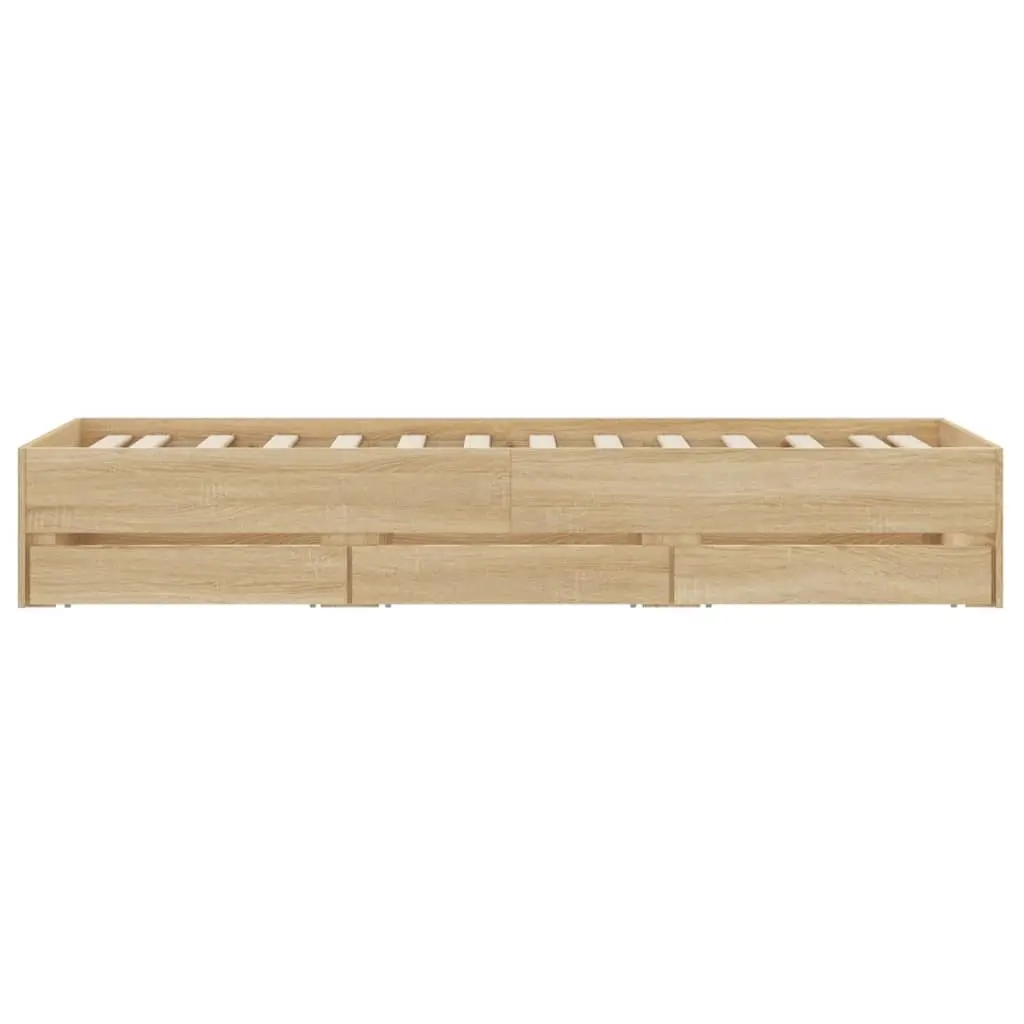 Storage Bed Frame Sonoma Oak 90x190 cm with Slatted Base and Drawers