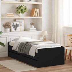 Functional Bed Frame with Storage Drawers 90x190 cm Black