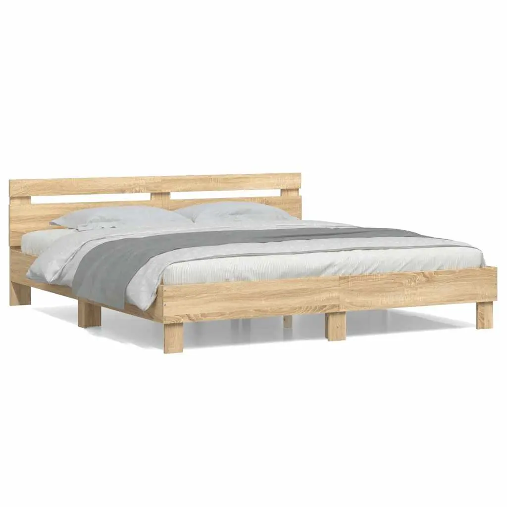 King Bed Frame Sonoma Oak Brown Wooden Bedroom Furniture Durable Engineered Wood