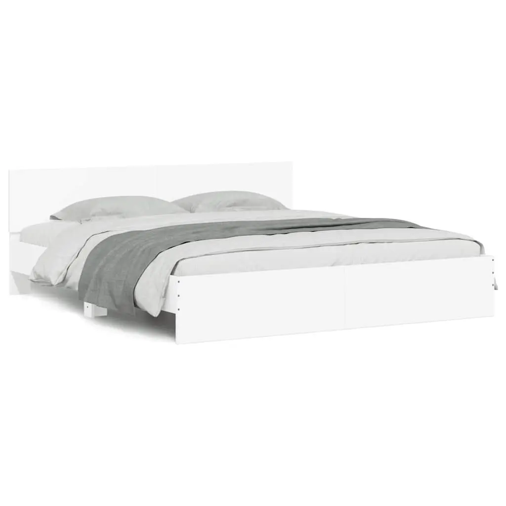 White King Bed Frame Engineered Wood 183x203 cm Slatted Base with Headboard
