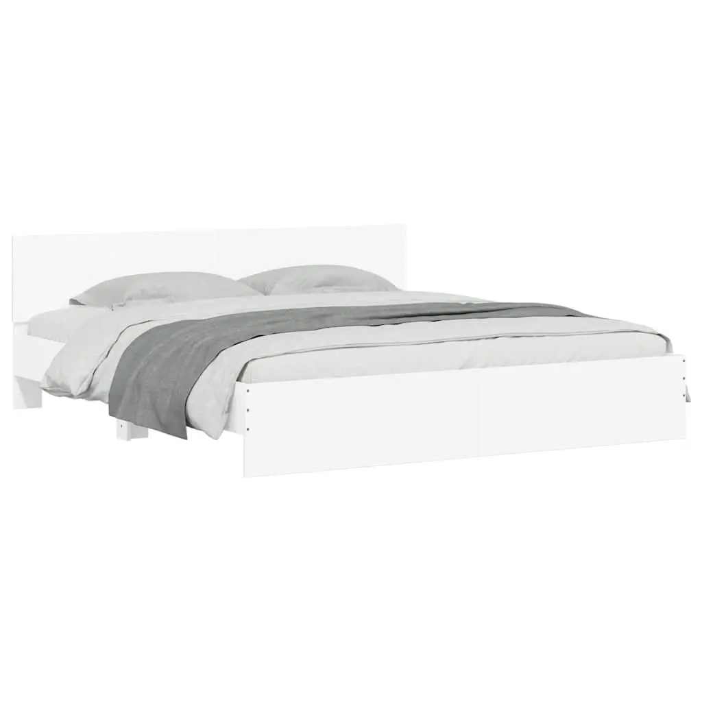 White King Bed Frame Engineered Wood 183x203 cm Slatted Base with Headboard
