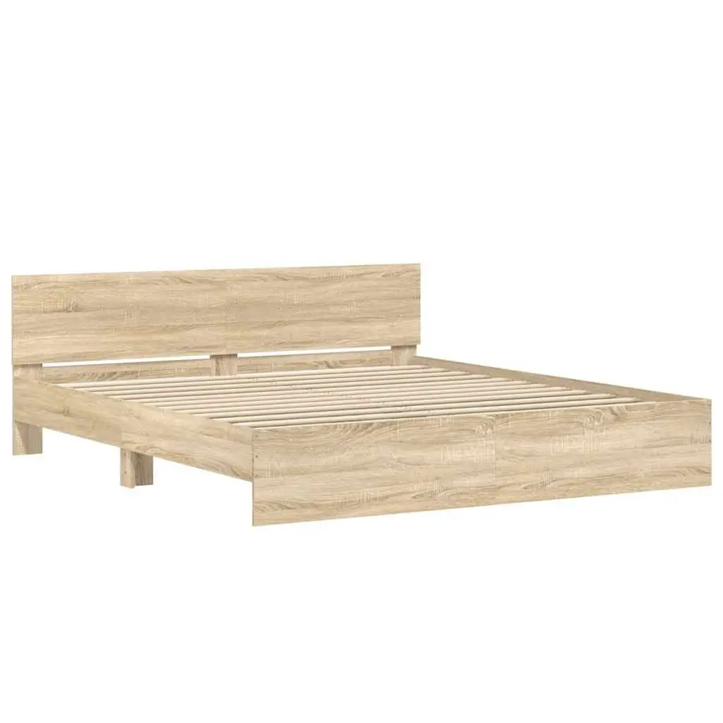 King Bed Frame Sonoma Oak Brown Engineered Wood Slatted Base Bedroom Furniture