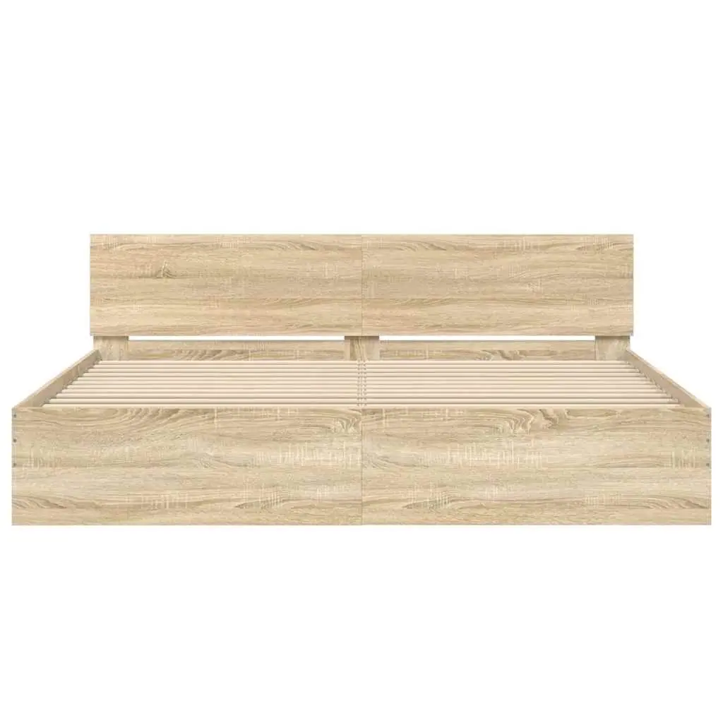 King Bed Frame Sonoma Oak Brown Engineered Wood Slatted Base Bedroom Furniture